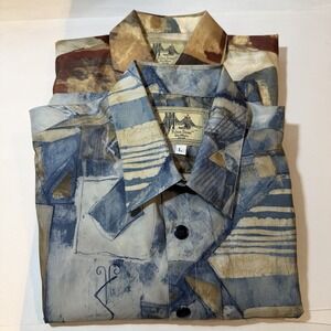 Vtg Fulton Street Button Up‎ LOT 2 Mens L Long Sleeve Art Geometric Made in USA